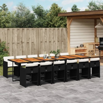 Set mobilier de grădină cu perne, 13 piese, negru, poliratan - Img 1