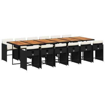 Set mobilier de grădină cu perne, 13 piese, negru, poliratan - Img 2