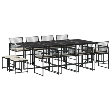 Set mobilier de grădină cu perne, 13 piese, negru, poliratan - Img 2