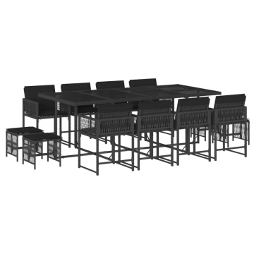 Set mobilier de grădină cu perne, 13 piese, negru, poliratan - Img 2