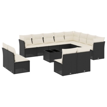 Set mobilier de grădină cu perne, 13 piese, negru, poliratan - Img 2