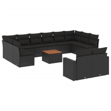 Set mobilier de grădină cu perne, 13 piese, negru, poliratan - Img 2