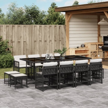 Set mobilier de grădină cu perne, 13 piese, negru, poliratan - Img 1