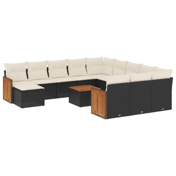 Set mobilier de grădină cu perne, 13 piese, negru, poliratan - Img 2