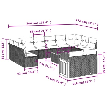 Set mobilier de grădină cu perne, 13 piese, negru, poliratan - Img 7