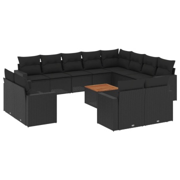 Set mobilier de grădină cu perne, 13 piese, negru, poliratan - Img 2