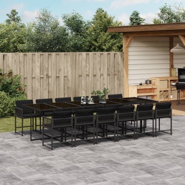 Set mobilier de grădină cu perne, 13 piese, negru, poliratan - Img 1