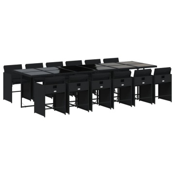 Set mobilier de grădină cu perne, 13 piese, negru, poliratan - Img 2