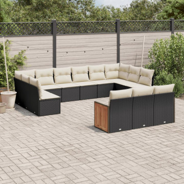 Set mobilier de grădină cu perne, 13 piese, negru, poliratan - Img 1