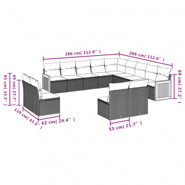 Set mobilier de grădină cu perne, 13 piese, negru, poliratan - Img 6