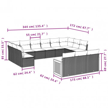 Set mobilier de grădină cu perne, 13 piese, negru, poliratan - Img 5