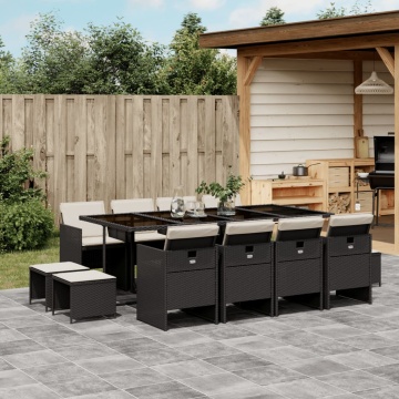 Set mobilier de grădină cu perne, 13 piese, negru, poliratan - Img 1