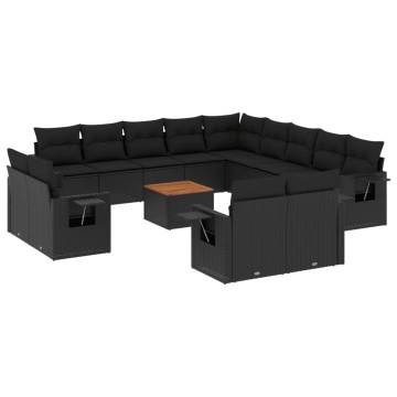 Set mobilier de grădină cu perne, 14 piese, negru, poliratan - Img 2