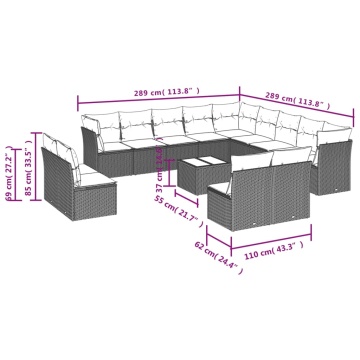 Set mobilier de grădină cu perne,14 piesegri deschis, poliratan - Img 3