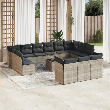 Set mobilier de grădină cu perne,14 piesegri deschis, poliratan - Img 1