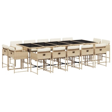 Set mobilier de grădină cu perne, 15 piese, bej, poliratan - Img 2