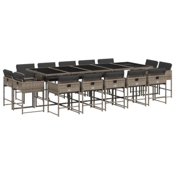Set mobilier de grădină cu perne, 15 piese, gri, poliratan - Img 2