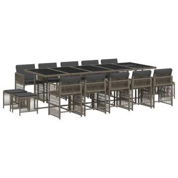 Set mobilier de grădină cu perne, 15 piese, gri, poliratan - Img 2