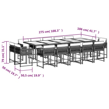 Set mobilier de grădină cu perne, 15 piese, gri, poliratan - Img 5