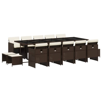Set mobilier de grădină cu perne, 15 piese, maro, poliratan - Img 2