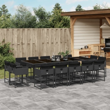 Set mobilier de grădină cu perne, 15 piese, negru, poliratan - Img 1