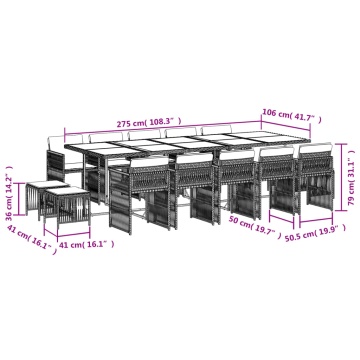 Set mobilier de grădină cu perne, 15 piese, negru, poliratan - Img 5