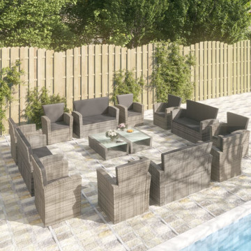 Set mobilier de grădină cu perne, 16 piese, gri, poliratan - Img 1