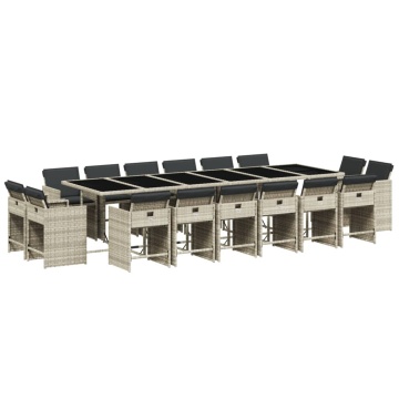 Set mobilier de grădină cu perne 17 piese gri deschis poliratan - Img 2