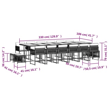 Set mobilier de grădină cu perne, 17 piese, gri, poliratan - Img 5