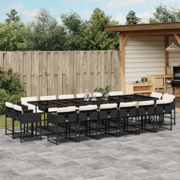 Set mobilier de grădină cu perne, 17 piese, negru, poliratan - Img 1