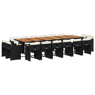 Set mobilier de grădină cu perne, 17 piese, negru, poliratan - Img 2