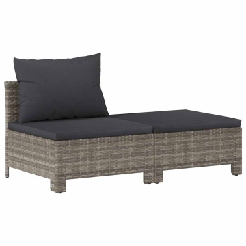 Set mobilier de grădină cu perne, 2 piese, gri, poliratan - Img 2