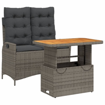 Set mobilier de grădină cu perne, 2 piese, gri, poliratan - Img 2