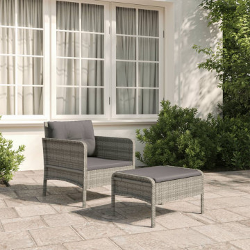 Set mobilier de grădină cu perne, 2 piese, gri, poliratan - Img 1