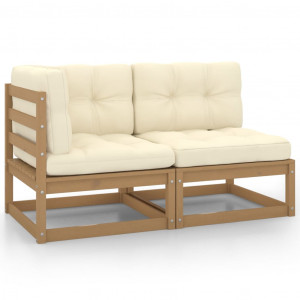 Set mobilier de grădină cu perne, 2 piese, maro miere, lemn pin - Img 1