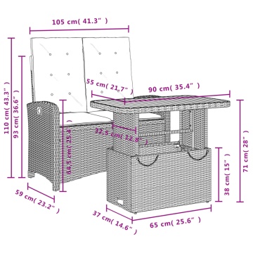Set mobilier de grădină cu perne, 2 piese, negru, poliratan - Img 7