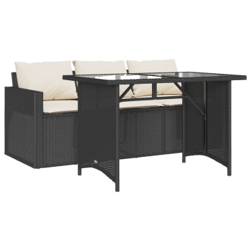Set mobilier de grădină cu perne, 2 piese, negru, poliratan - Img 2