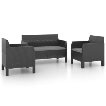 Set mobilier de grădină cu perne, 3 piese, antracit, PP ratan - Img 2