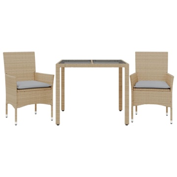 Set mobilier de grădină cu perne 3 piese bej poliratan & sticlă - Img 2