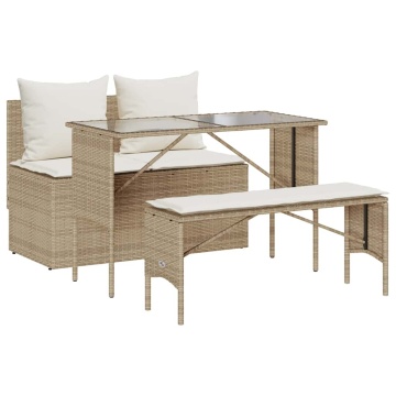 Set mobilier de grădină cu perne, 3 piese, bej, poliratan - Img 2