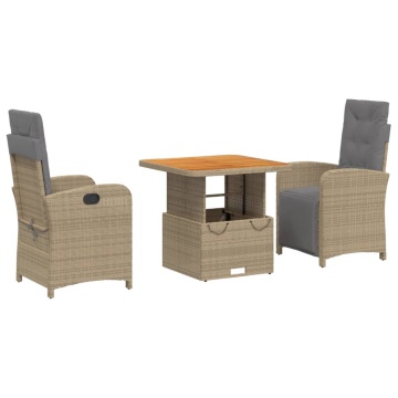 Set mobilier de grădină cu perne, 3 piese, bej, poliratan - Img 2