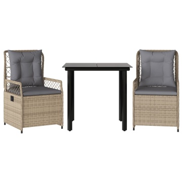 Set mobilier de grădină cu perne, 3 piese, bej, poliratan - Img 2