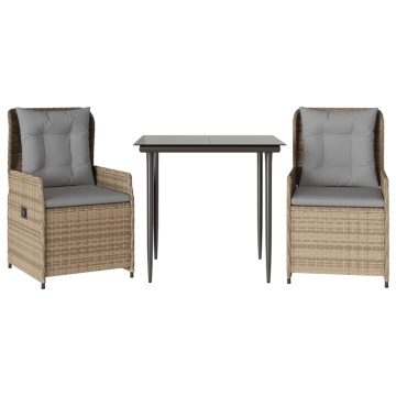 Set mobilier de grădină cu perne, 3 piese, bej, poliratan - Img 2