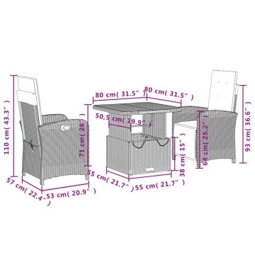 Set mobilier de grădină cu perne, 3 piese, bej, poliratan - Img 7