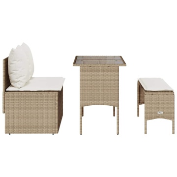 Set mobilier de grădină cu perne, 3 piese, bej, poliratan - Img 7