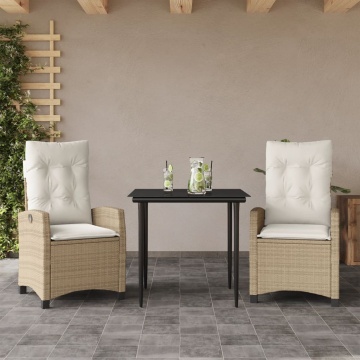 Set mobilier de grădină cu perne, 3 piese, bej, poliratan - Img 1