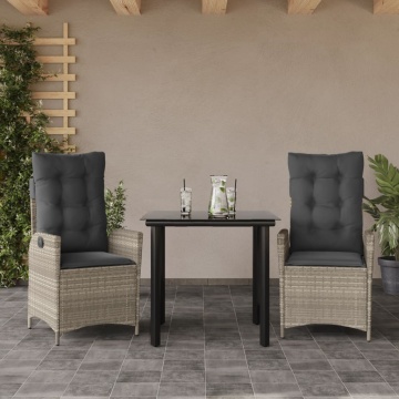 Set mobilier de grădină cu perne, 3 piese,gri deschis,poliratan - Img 1