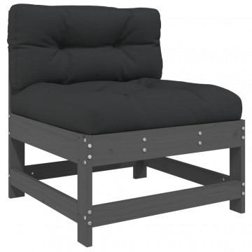 Set mobilier de grădină cu perne, 3 piese, gri, lemn masiv - Img 5