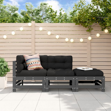 Set mobilier de grădină cu perne, 3 piese, gri, lemn masiv - Img 1