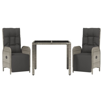 Set mobilier de grădină cu perne, 3 piese, gri, poliratan - Img 3